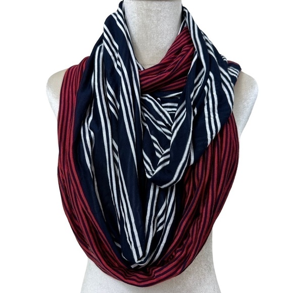 Accessories - Nautical Red, White, Blue Striped Jersey Knit Infinity Scarf